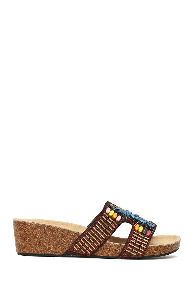 Women's Brown Stone Filled Heeled Slippers 26Sfe4985Ts