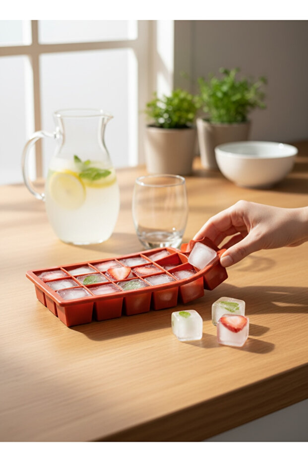 Silicone Cube Ice Mold Orange Ice Tray 19X22Cm (15 Compartments 3X3X3Cm)
