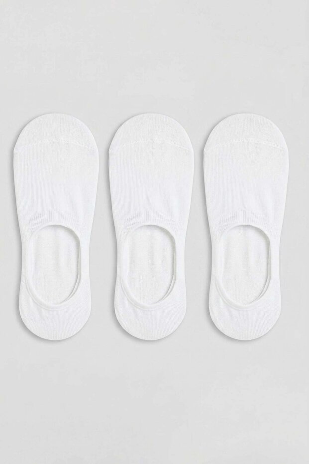 Unisex bamboo silicone invisible ballerina socks 3-piece set white