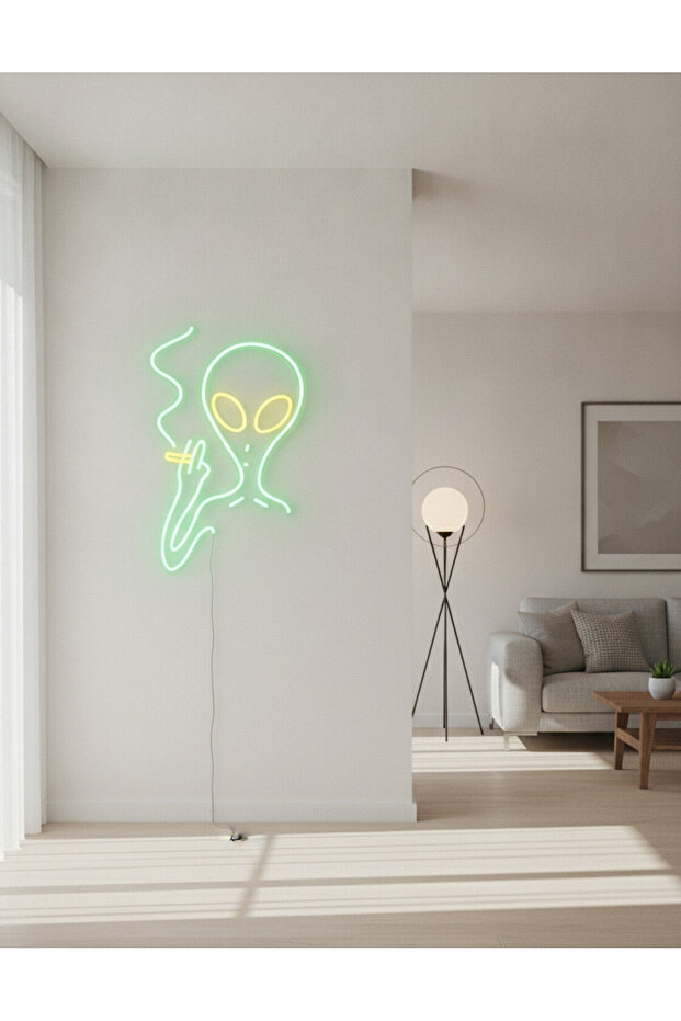 Uzaylı Figürü LED Neon Tablo | Pop Culture Duvar Dekoru | Pleksi Aydınlatmalı Genç Odası Tablosu - 6