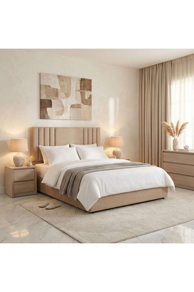 Polina Twin Bed Velvet Beige 140x200 Cm