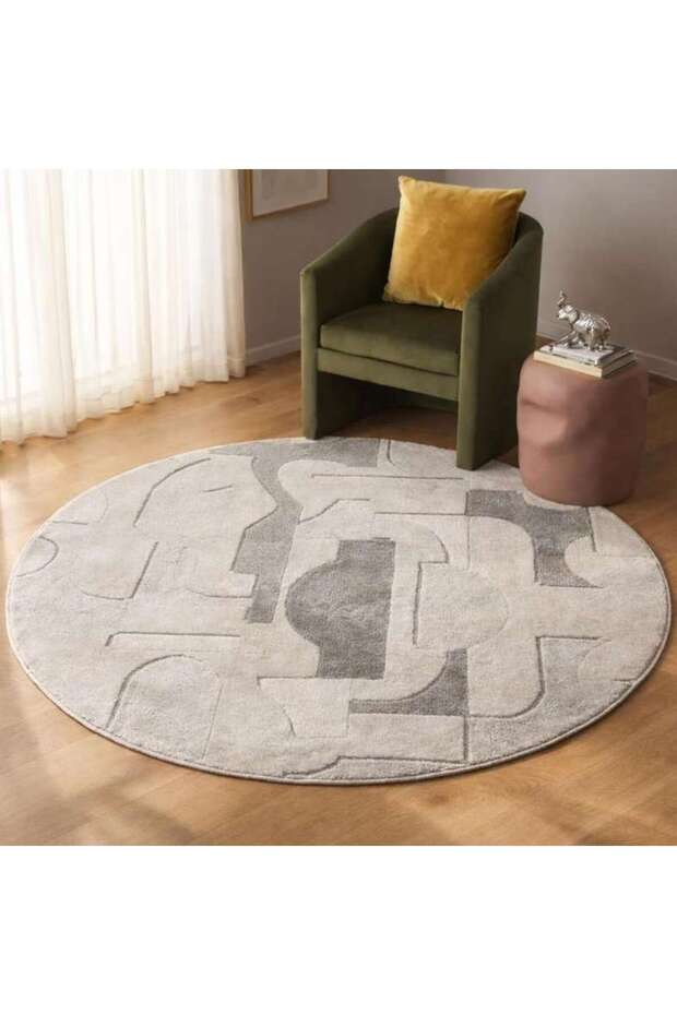 Glyph Tufted Abstract Rug Dia 120cm - Grey