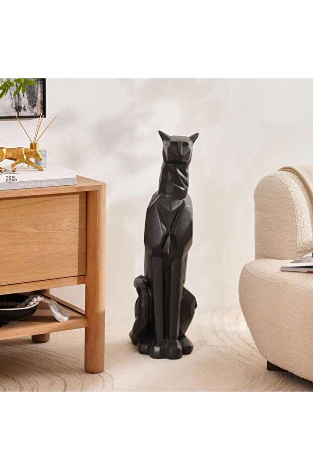 Lynx Fibre Glass Leopard Figurine 35.5x26x85cm- Sandy Black