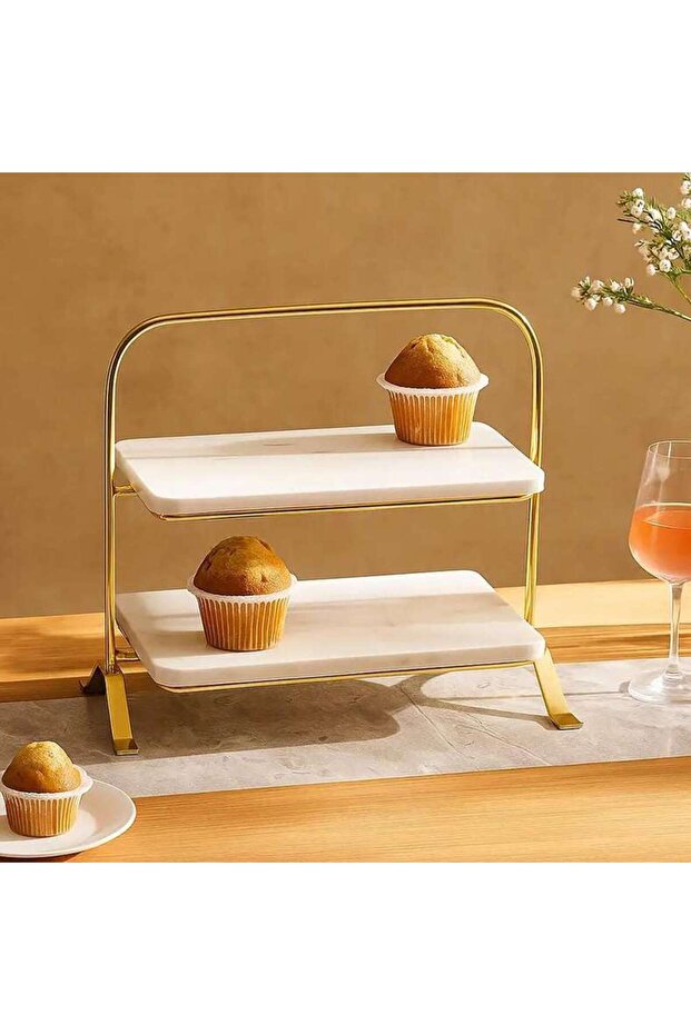 Mison 2-tier Marble Cake Stand 36x20x36cm -white