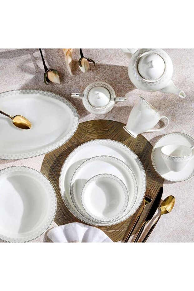 Imperial Lattice 47-piece Fine Bone China Dinner Set -white
