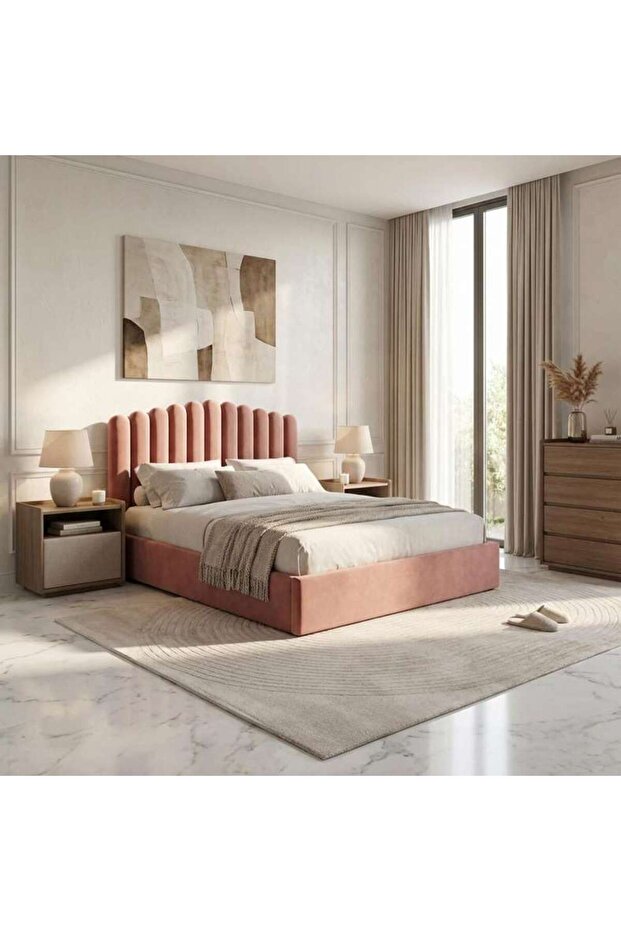 Anna King Bed Velvet Pink 180x200 Cm