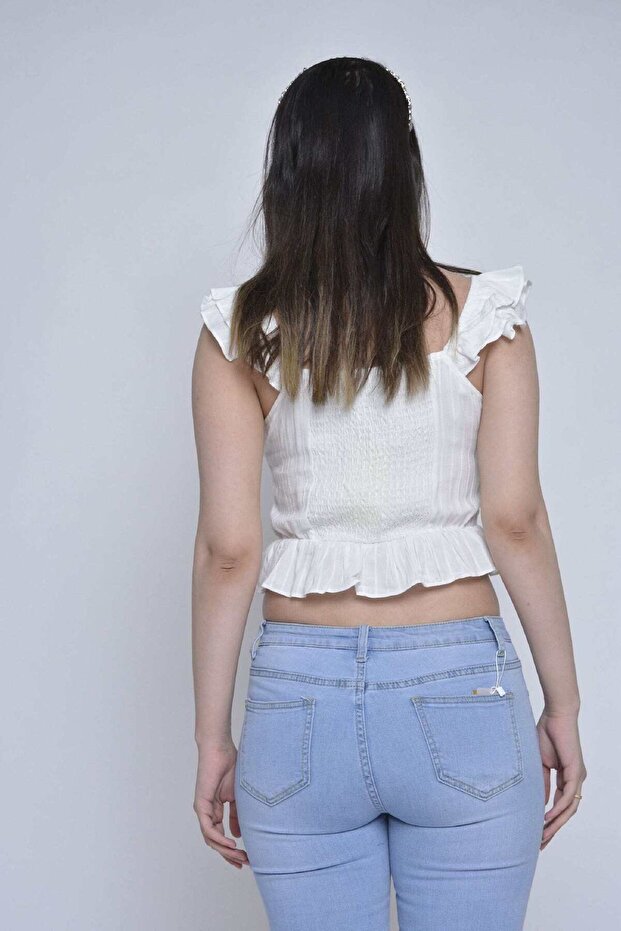 Ruffled Strap Button-Front Top - 2