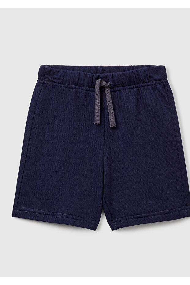 Boy's Navy Blue Benetton Logo Bermuda Sweat Shorts Navy Blue