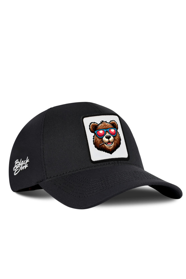 Black Six Baseball Cap with Bear Logo