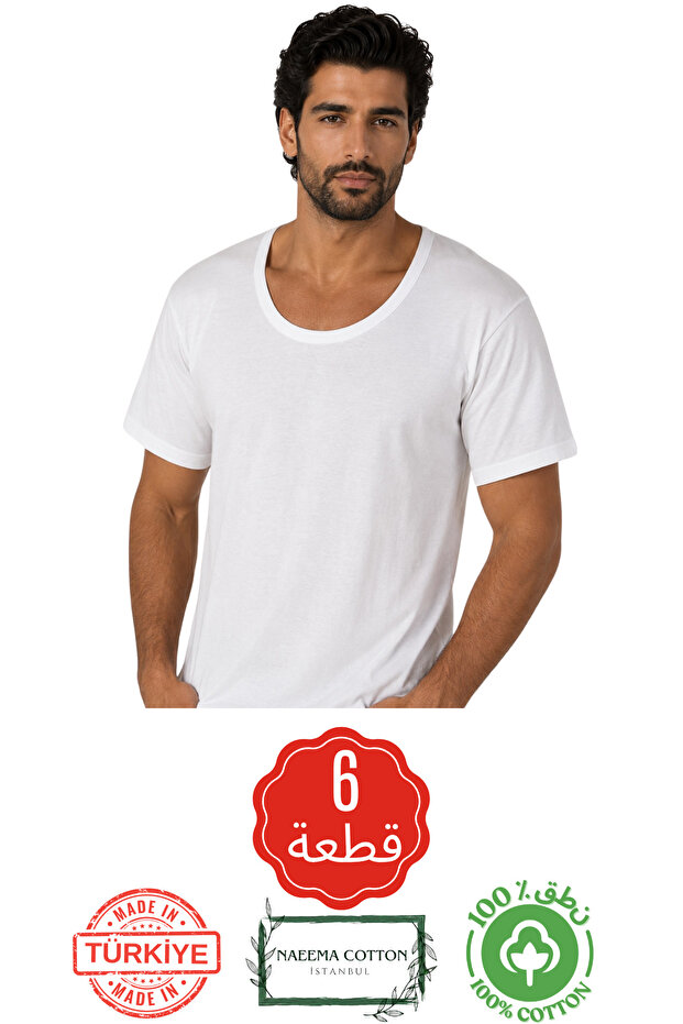 6-Pack Cotton Undershirts 100% Cotton Men's Crew Neck Half Sleeve Undershirt Tank Top-Made in Turkey