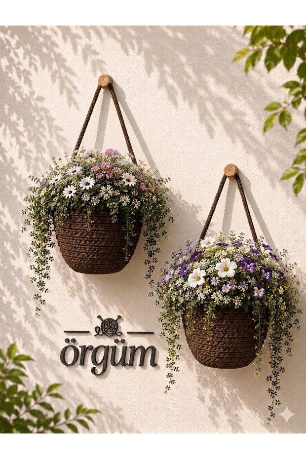 Basket Decorative Mini 2-Piece Flower Pot 12X10 cm Plants and Hangers Not Included