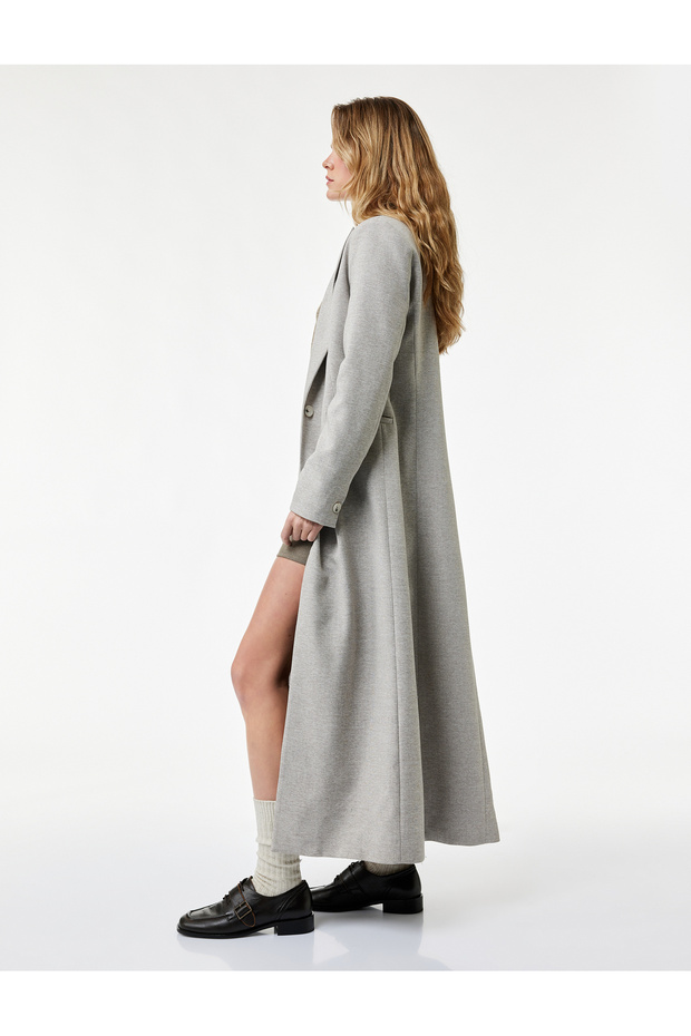 Buttoned Long Sleeve Extra Long Blazer Jacket with Pockets