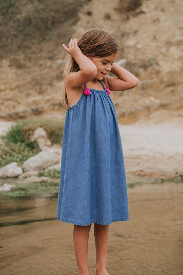 Strappy Denim Dress 1-7 Years Blue