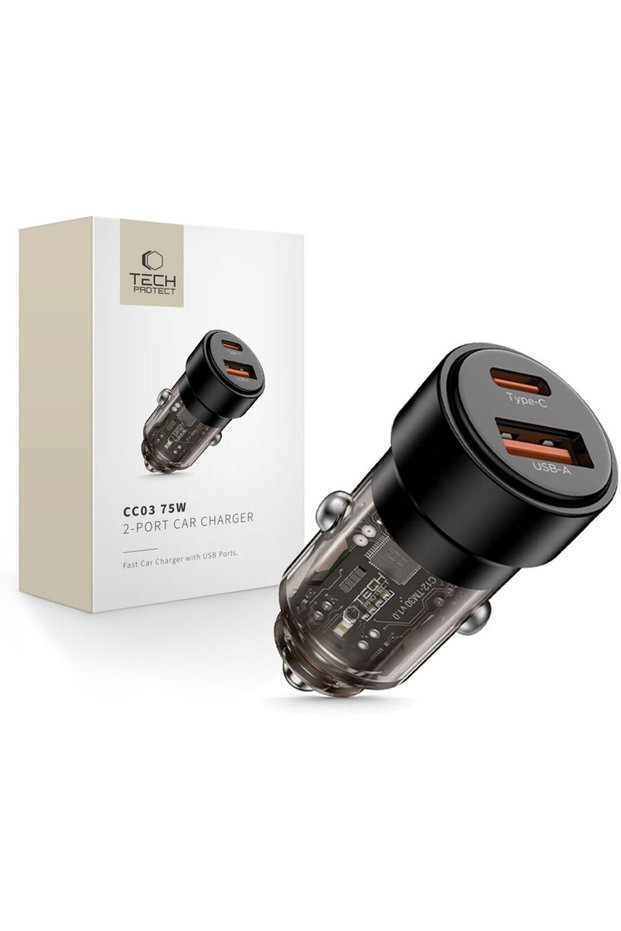 CC03 USB-C + USB-A PD 75W Negru
