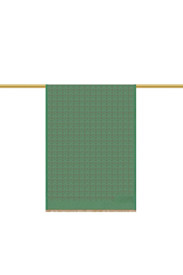 Green Monogram Pattern Jacquard Silk Shawl - 1