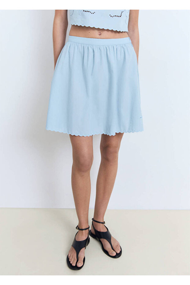 Embroidered Skirt Wavy Hem