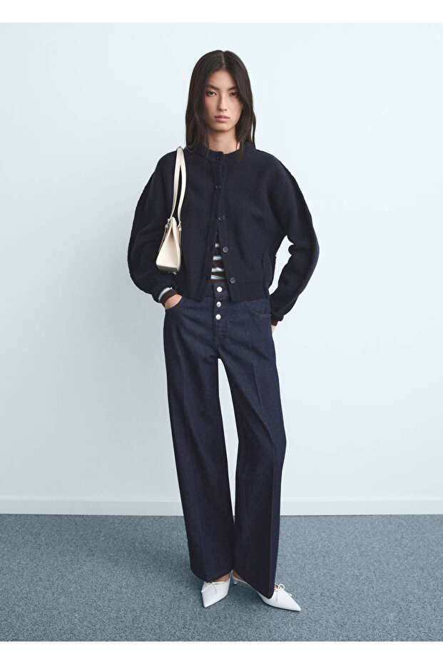 Low-Waisted Button Straight Cut Jeans - 2