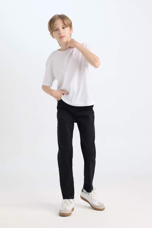 Boy's Slim Fit Straight Leg Pocket Black Jean Trousers C3683A824Au
