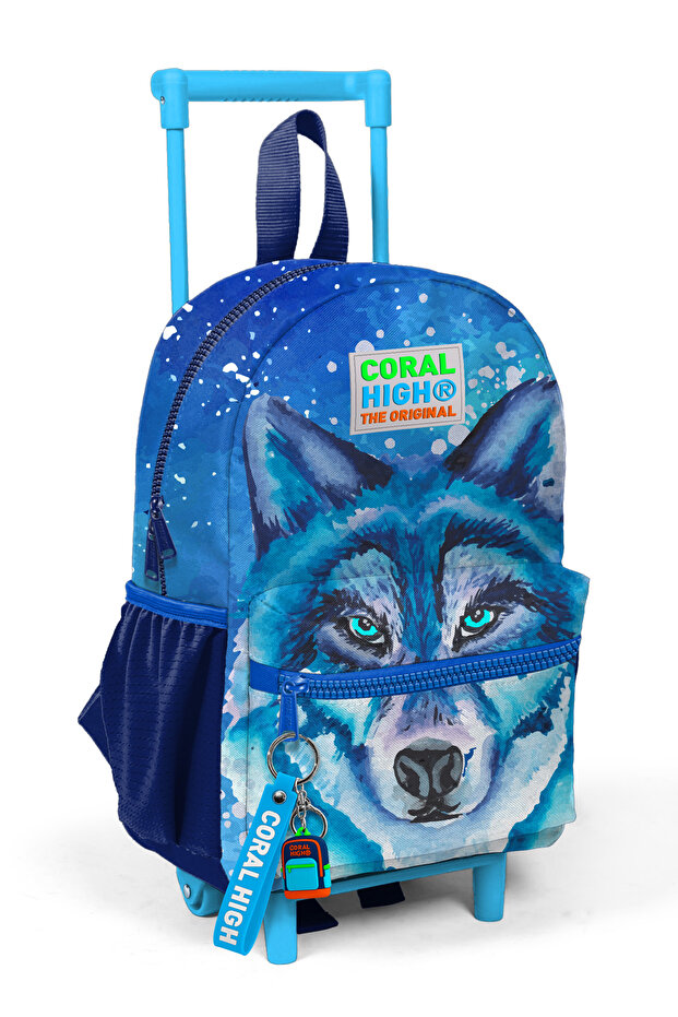Little Nest Squeegee Backpack Navy Blue Wolf Patterned Two Compartments 24043