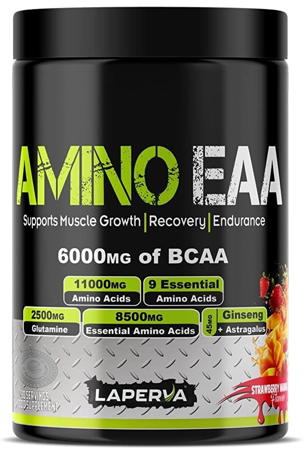 EAA supplement Essential Amino Acids + Glutamine, Reduce Muscle Breakdown, Gain Muscle Mass and Recover Faster (390 Grams, Strawberry Mango)