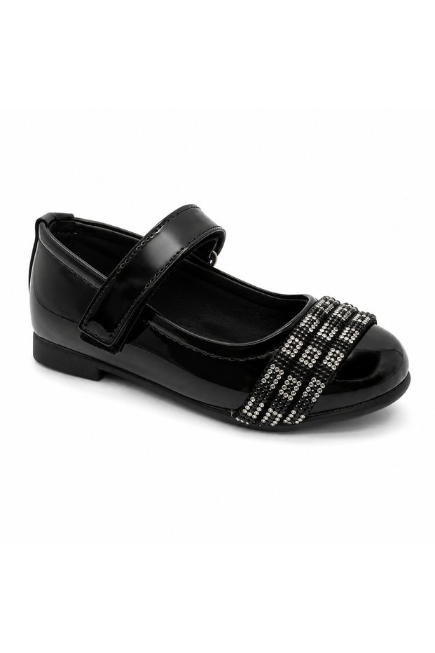 Stoned Girls' Ballerinas - Velcro Evening Dress Shoes - Black - Bb-Tas02-S