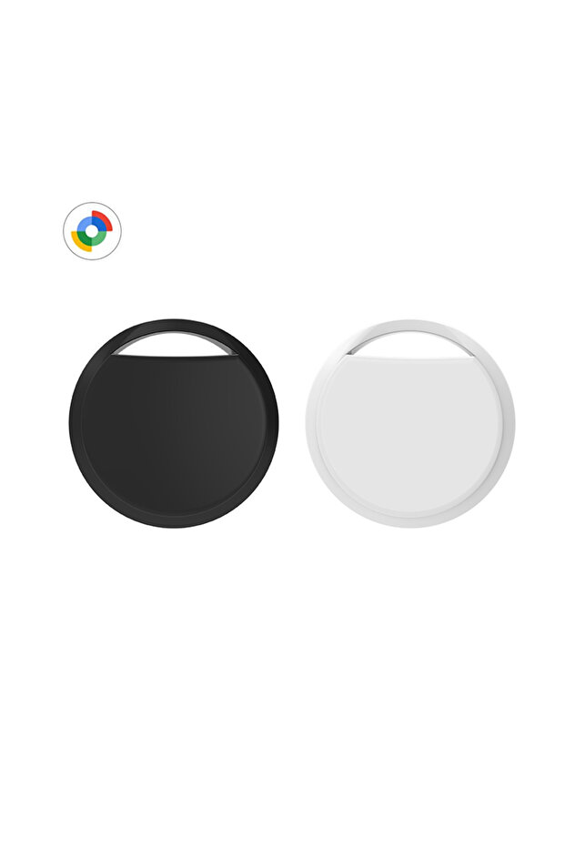 جهاز تتبع للملاحة باللونين الأسود والأبيض يعمل مع تطبيق Google Find Hub لنظام أندرويد لتحديد موقع الأشياء عن بُعد