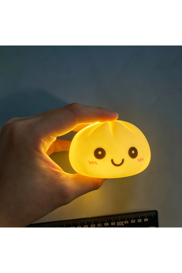 E-no box Aesthetic LED Bun Night Light, Soft Silicone Squishy Toy, Glowing Food Ornament, Sensory St
