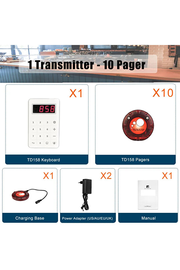 Set Of TD158 Retekess TD158 Pagers For Restaurant Vibrator Coaster Buzzers Receiver Calling System W
