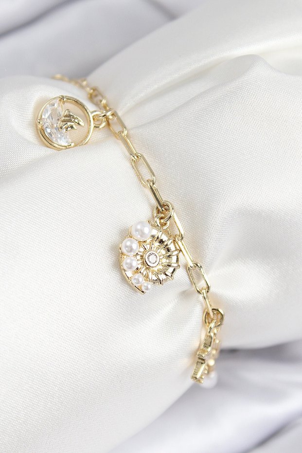 Brass Zircon Stone Seashell Model Gold Color Women's Bracelet