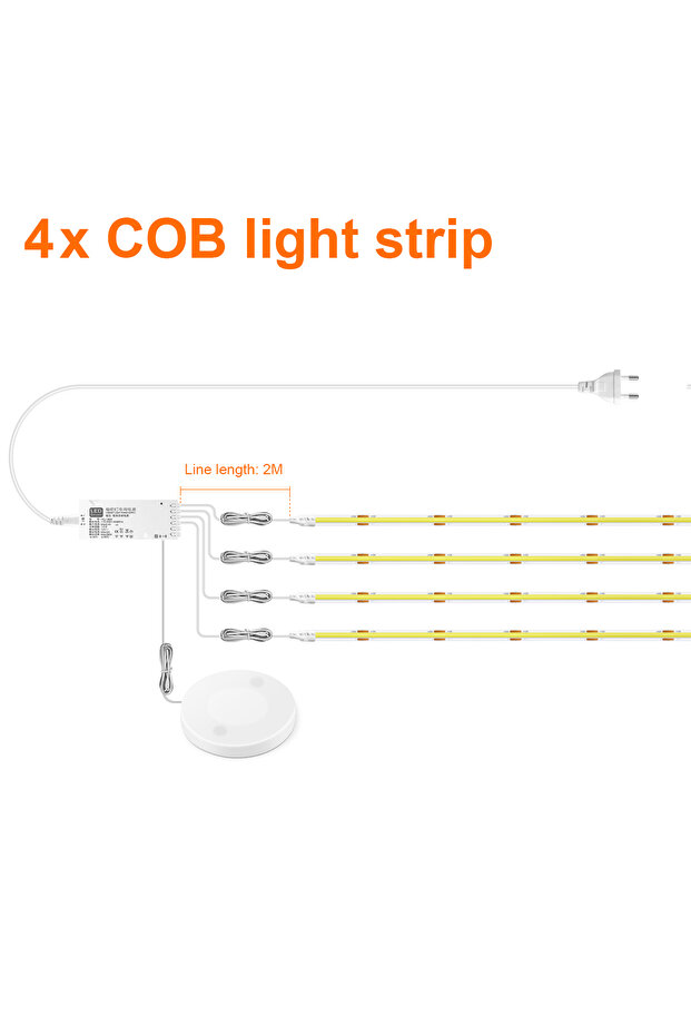 شريط إضاءة LED COB LED بطول 2 متر من قابس الطاقة الأوروبي محايد أبيض اللون مكون من 4 قطع تحت مجموعة عرض الخزانة