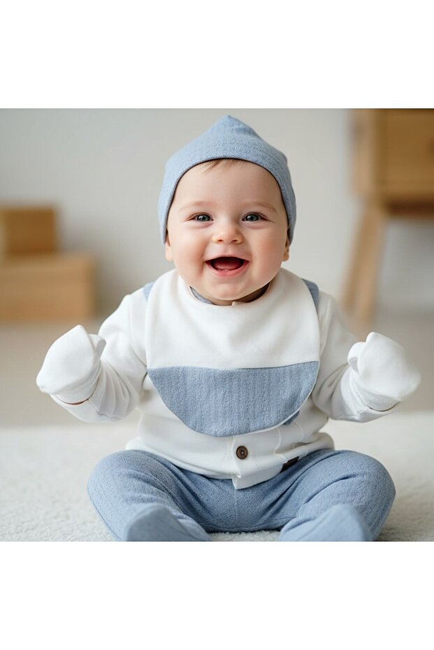 Baby Boy Mini-Zeyn 0-3 Months with Front Pocket and Buttons Set of 5 100% Cotton