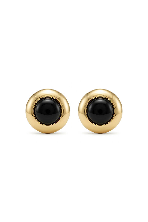 Women's Steel Gold Trin Black Earrings