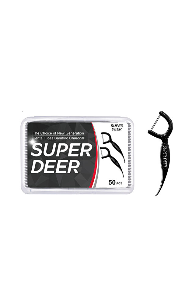 50Pcs 1 box Super Deer 50Pcs Bamboo Charcoal Dental Floss Picks Twin-line Interdental Brush For Teet