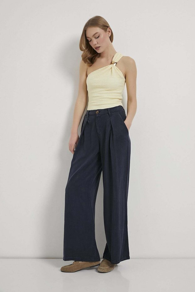 Armalife 5515 tencel waist elastic buttoned premium palazzo women's pants