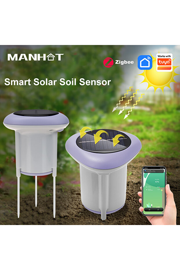GRAY Zigbee Solar Soil Sensor Tester Planting Moisture Temperature and Humidity Meter IP66 Grade APP