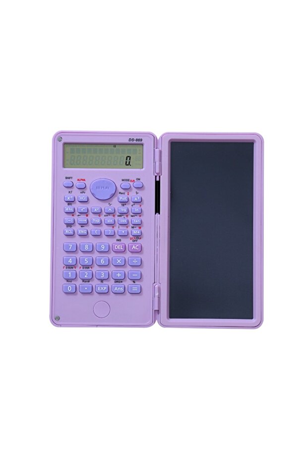 Purple 2 IN 1 Scientific Calculator with LCD Notepad Portable 12 Digits Math Calculator Foldable Han
