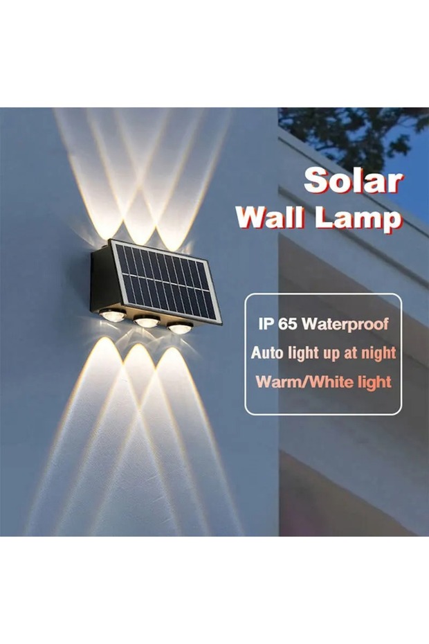 8LED White 6000K Outdoor Solar Fence Lights Waterproof LED Up-Down Solar Wall Lights Porch Decor Gar