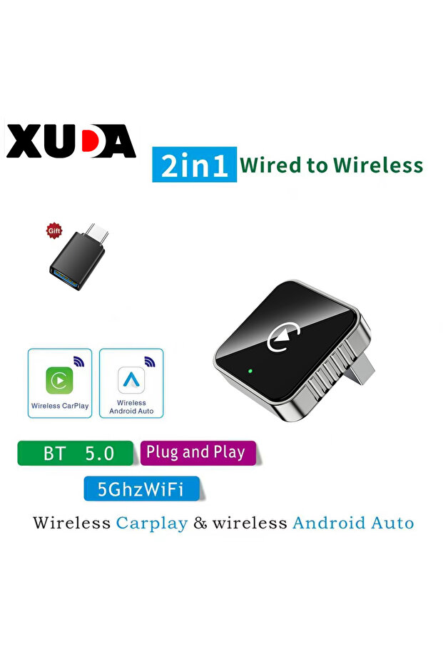 carplay and auto XUDA 2 in 1 Wired to Wireless CarPlay Android Auto Adapter for OEM Car Stereo With
