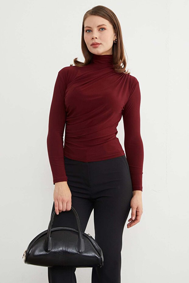 Draped Turtleneck Blouse