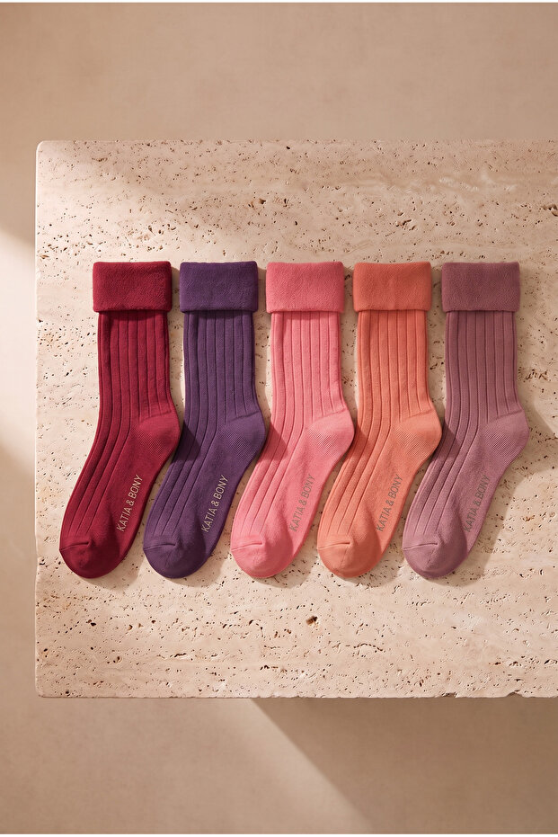 Children's 5-Piece Towel Socks Purple Mix