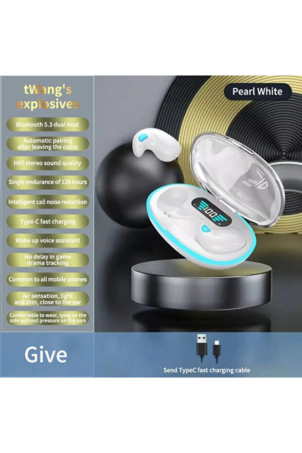 Ultra-White Sleep Wireless Earphone TWS Bluetooth 5.3 Headphones Hidden Earbuds IPX5 Waterproof Nois