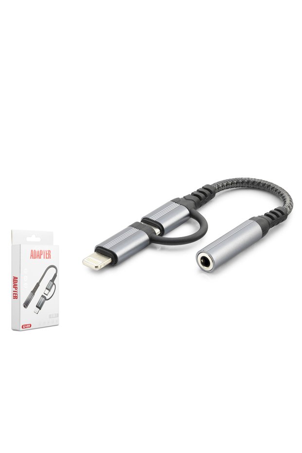 Type-C + Lightning to 3.5 mm Female Audio Cable - Black Gj-026