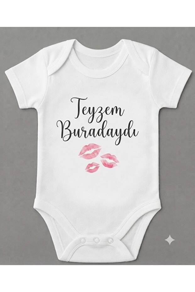 Cotton Auntie Was Here Written Kiss Printed Baby Bodysuit Snap Fastener Bodysuit