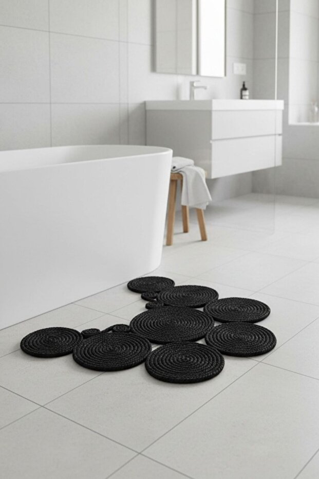 Jute Double-Sided Washable Toilet Seat Cover - Geometric Patterned Bath Mat (36X50 cm)