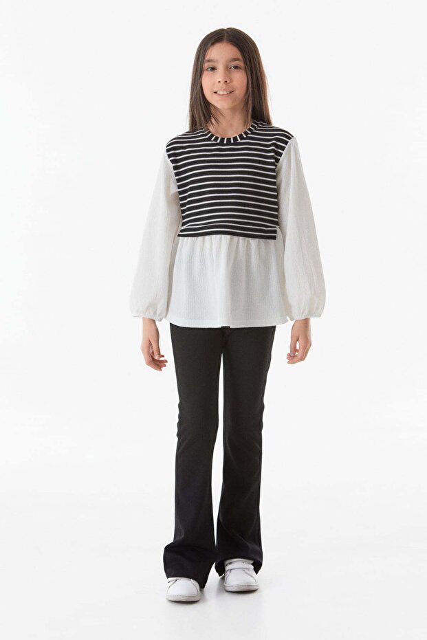 Striped Crew Neck Girl's Blouse