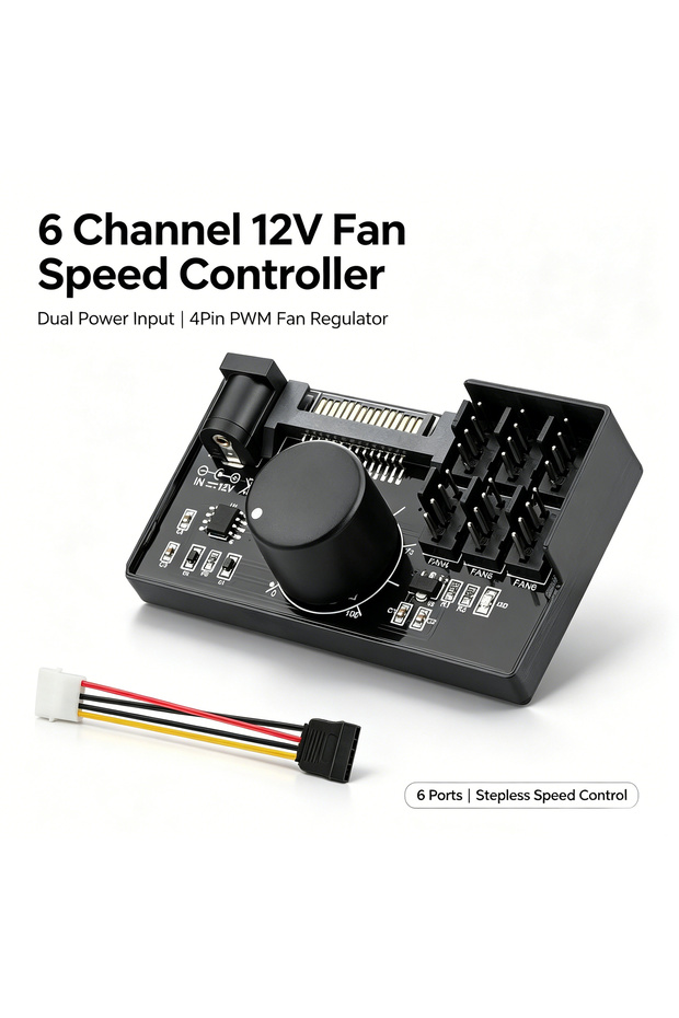PWM Fan Controller 6 Fans Supported , PC Fan Adapter Hub Powered by SATA and DC 5525, Cooling Fan...