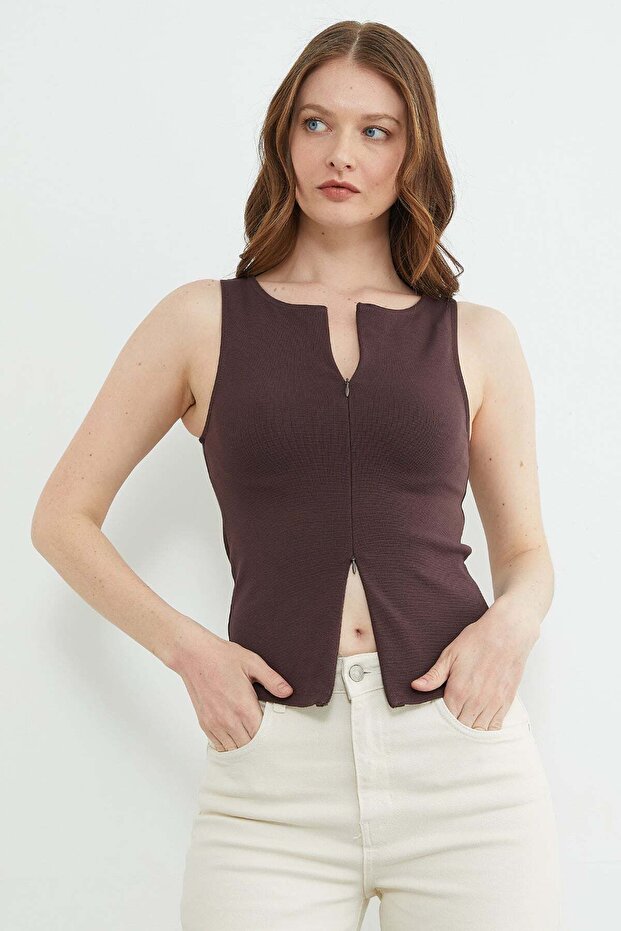 Basic Double Zipper Blouse - 2
