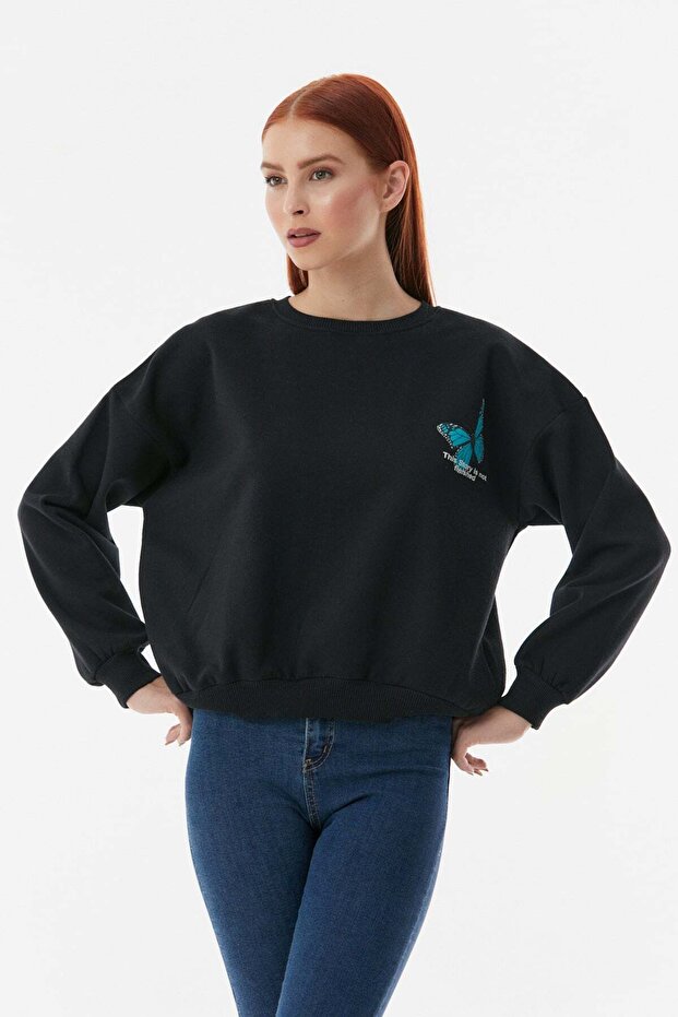 Butterfly Printed Oversize Sweatshirt
