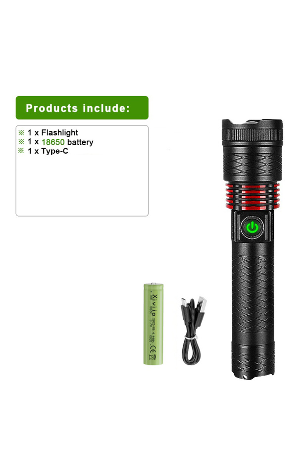 مصباح يدوي LED قوي جداً E-300W 18650 بقوة 200 مليون شمعة، قابل لإعادة الشحن عبر USB، مصباح LED بقوة 900 واط