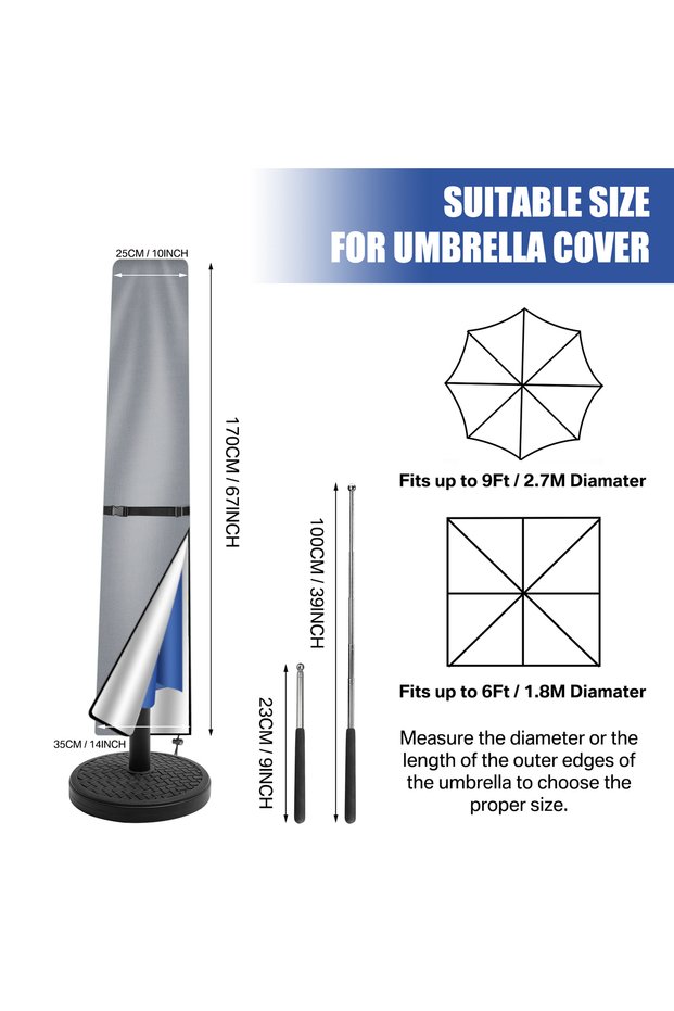 Straight 170CM Outdoor Cantilever Umbrella Cover Waterproof Patio Parasol Cover Banana Straight Styl
